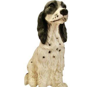 Vintage 90s Universal Statuary Black White Spaniel Figure Big Lifelike Dog USA